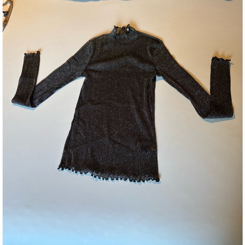 Urban Outfitters Black Glitter Mesh Long Sleeve Top